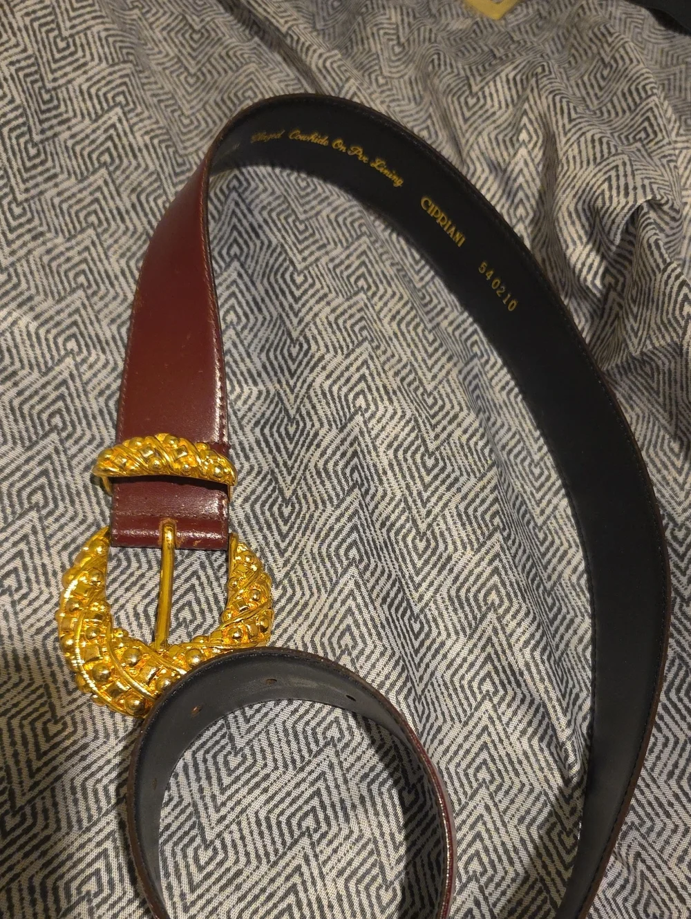 Burgandy Leather Belt with Gold Decorative Buckle - Cipriani
